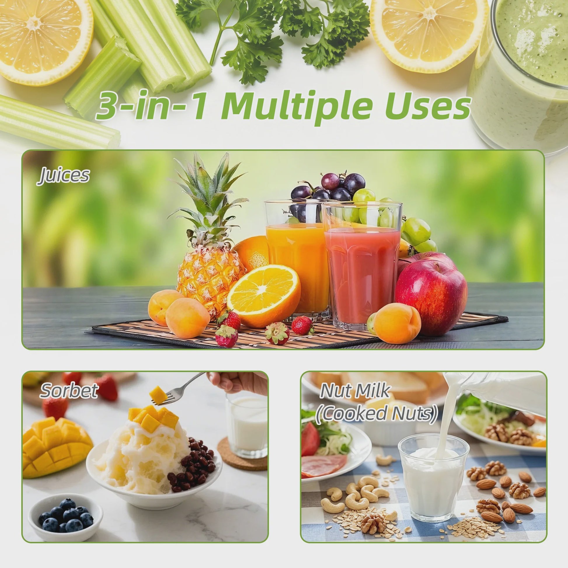 BioloMix 3-in-1 Slow Juicer: Sap, Sorbet & Notenmelk - 150mm Brede Vulopening, 300W Digitaal Display