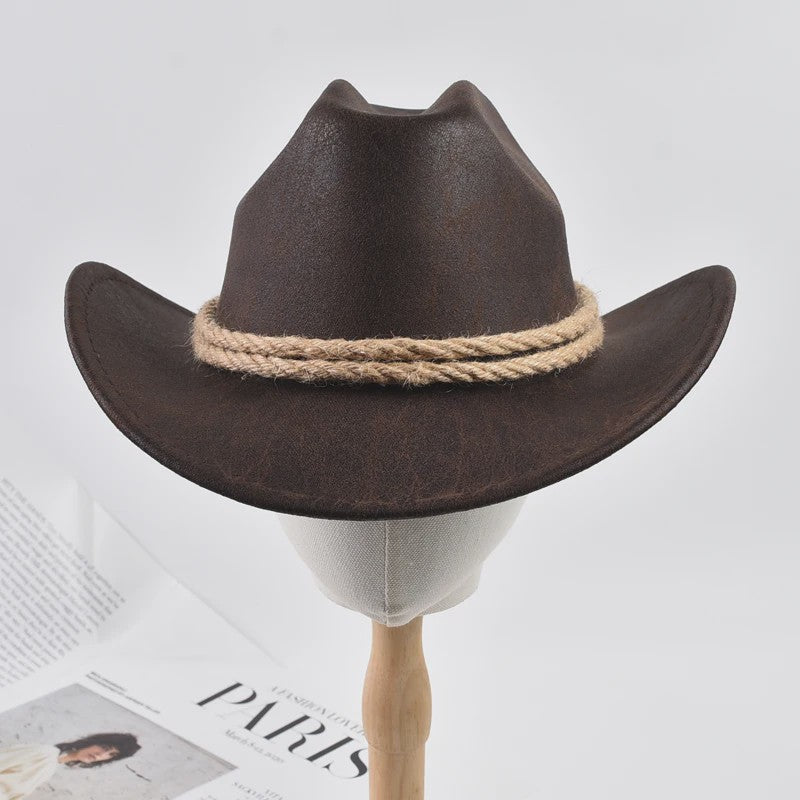 Stijlvolle Vintage Western Cowboy Hoed met Touwdecoratie - Perfect voor Feest, Reizen & Cosplay