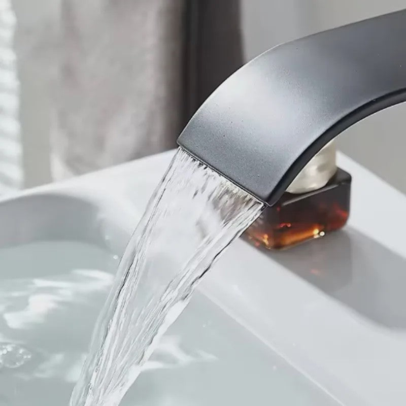 Moderne Waterval Kraan Zwart - RVS Wastafelkraan met Warm & Koud Water