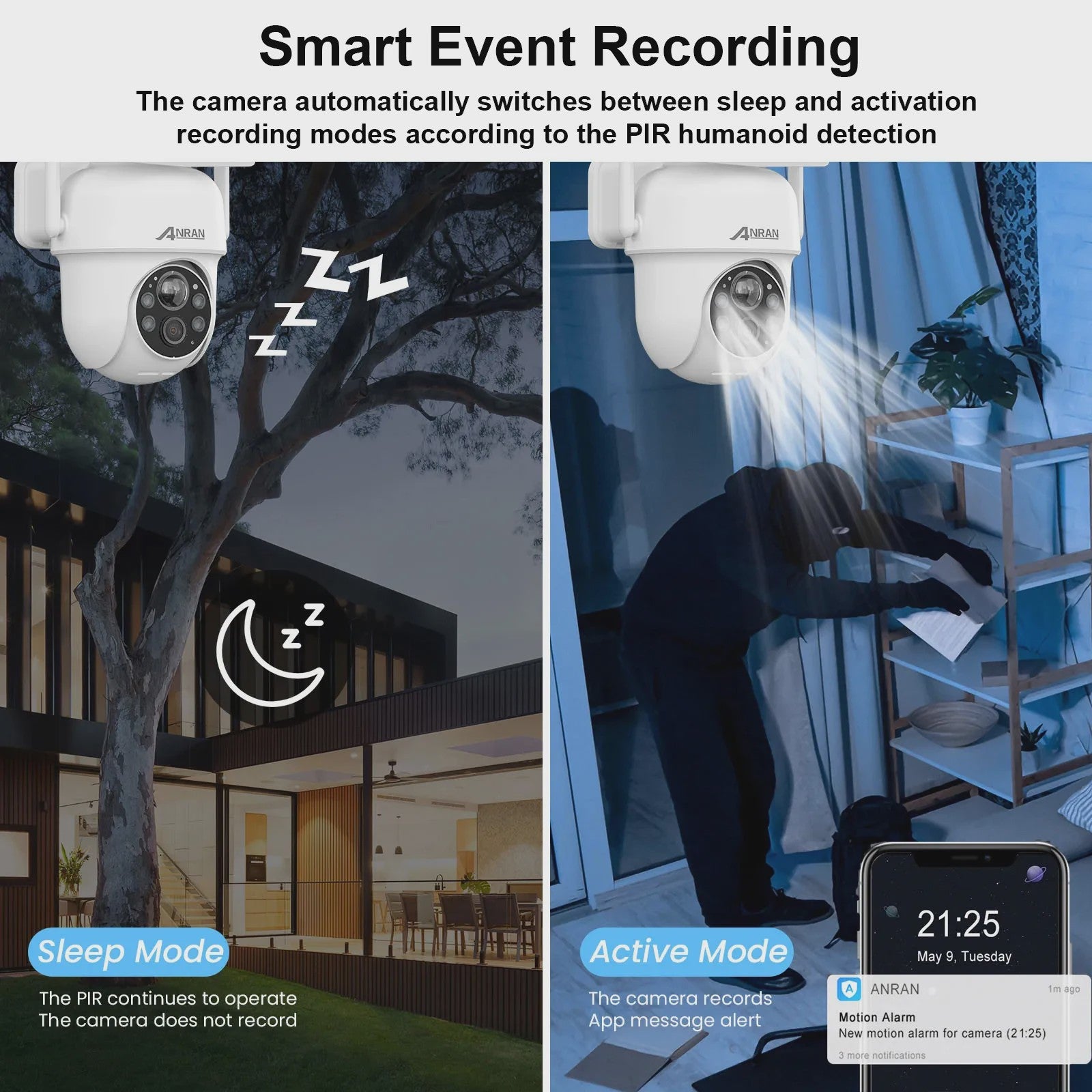 ANRAN Solar Beveiligingscamera Buiten - 3/5MP Wifi, Kleuren Nachtzicht, PIR Detectie, IP66 Waterdicht