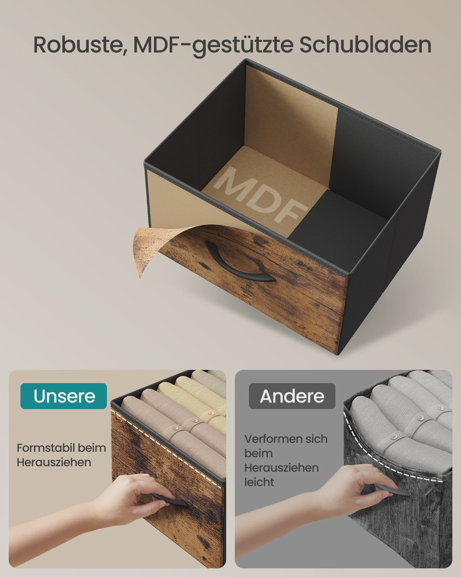 SONGMICS Ladekast met 8 Lades - Stijlvolle Opbergkast in Vintage Hout-Look en Staal