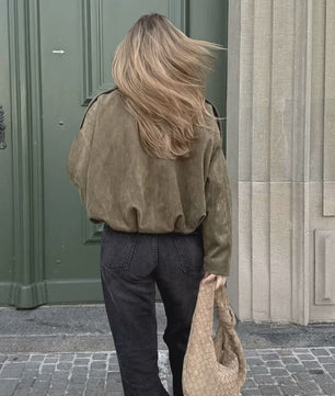 Dames Bomberjack met Omvouwbare Kraag - Vintage Losse Pasvorm Chic Buitenjas