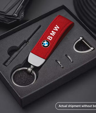 Luxe Lederen Autosleutelhanger met Metalen Ring - Geschikt voor BMW