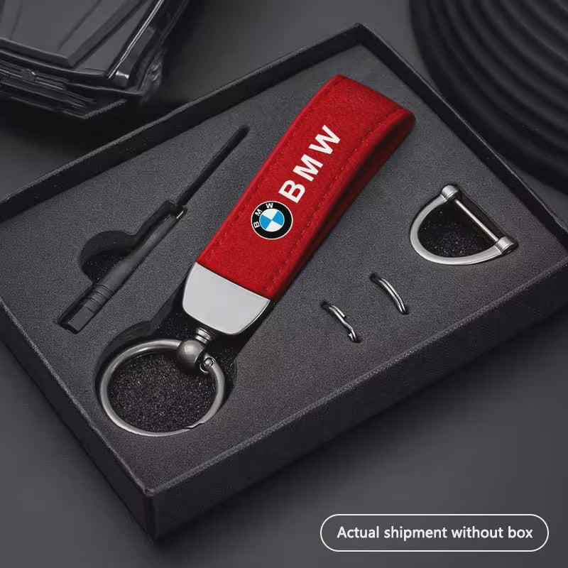 Luxe Lederen Autosleutelhanger met Metalen Ring - Geschikt voor BMW