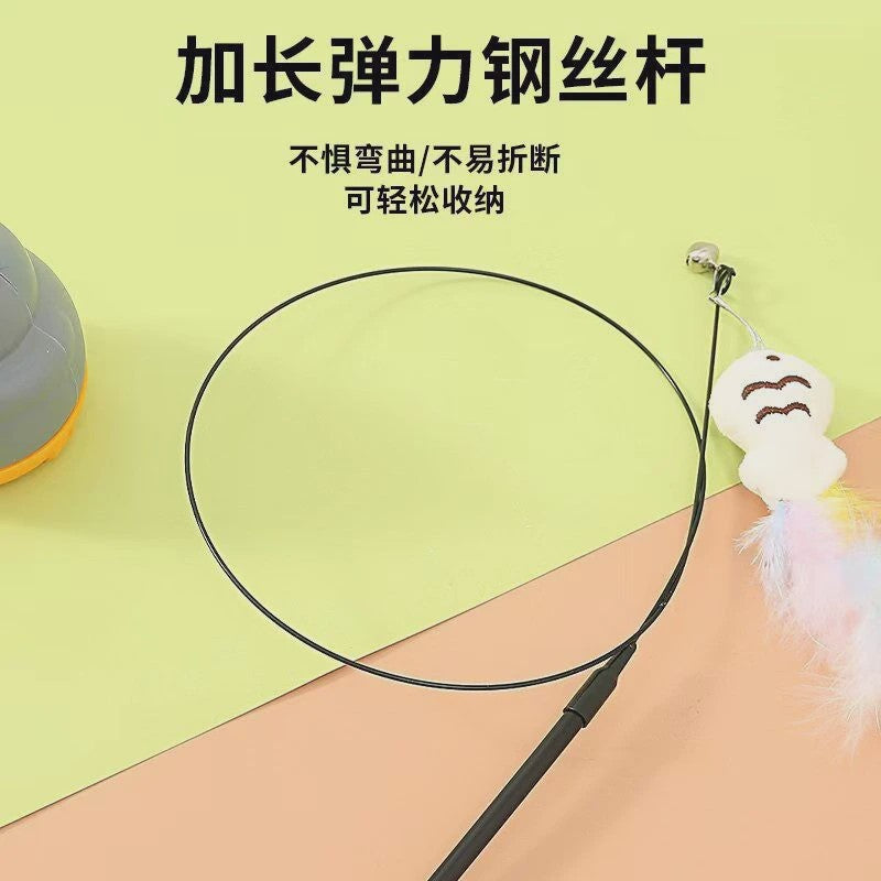 Interactieve Kattenhengel met Roterende Basis & Veer - Stimuleert Spel & Beweging