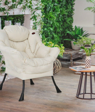 Moderne Beige Fauteuil met Zijvak - Comfortabele Relaxstoel