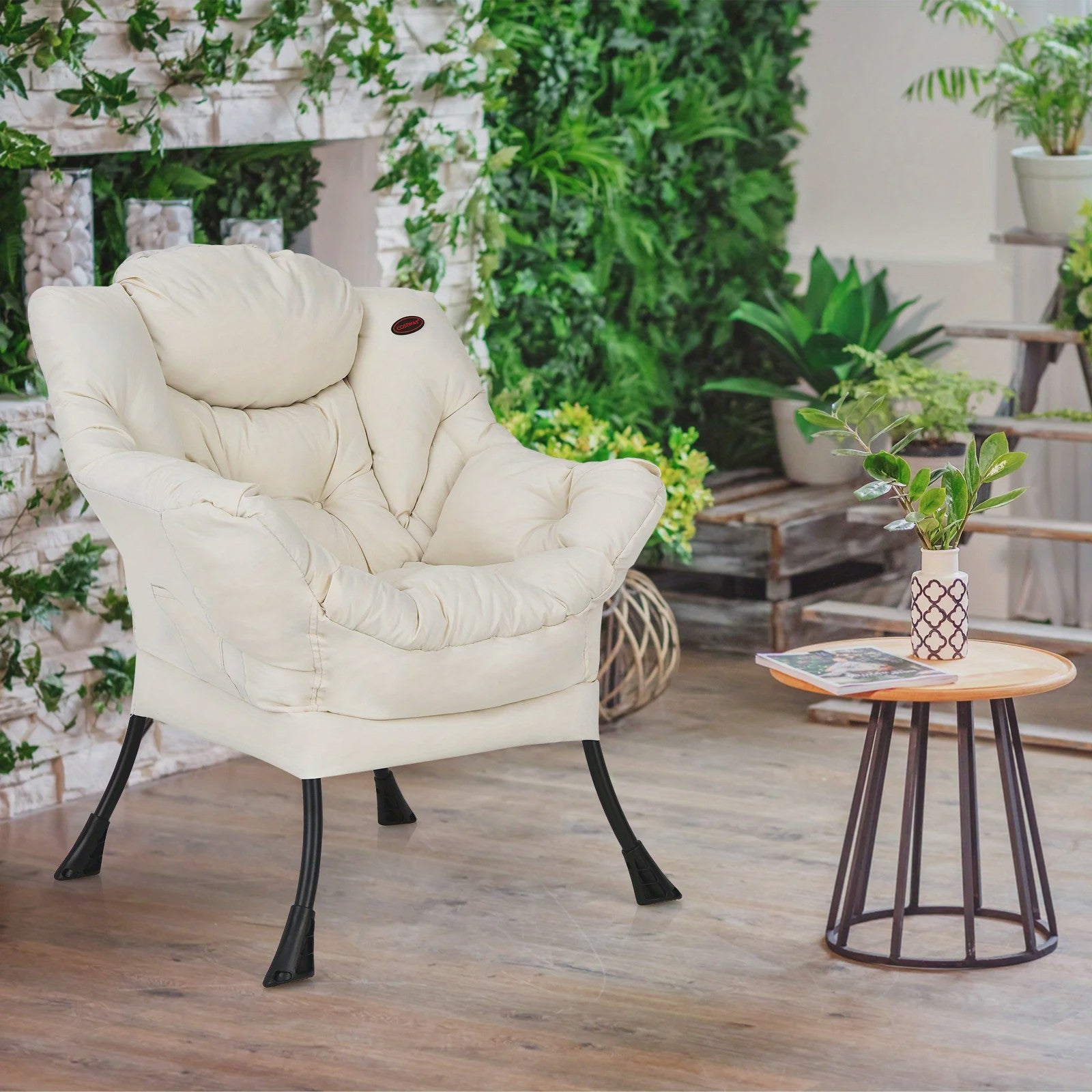 Moderne Beige Fauteuil met Zijvak - Comfortabele Relaxstoel