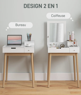 HOMCOM Kaptafel met Spiegel en 2 Lades - Modern Wit Design voor Slaapkamer of Woonkamer