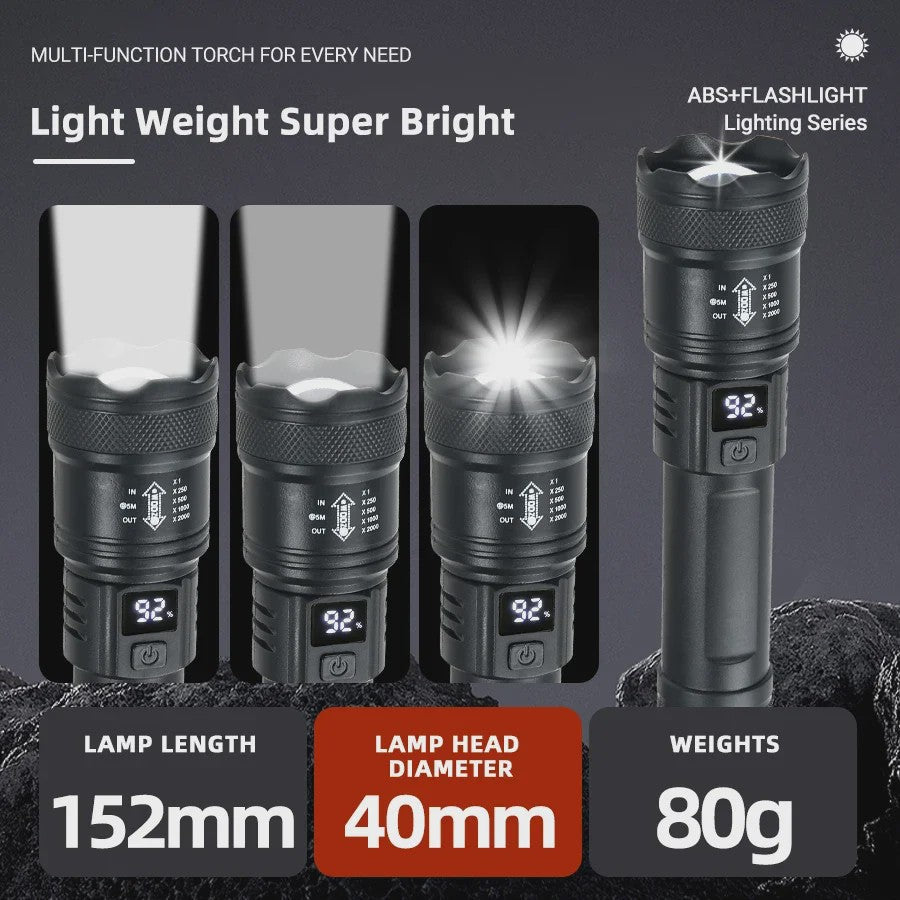 Krachtige LED Zaklamp 2000LM met USB Opladen & Batterij Indicator - Ideaal voor Camping & Noodgevallen