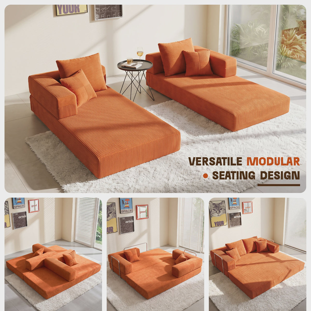 Opvouwbare Sofa Bed 200cm XXL - Modulair Gastenbed met Corduroy & Memory Foam