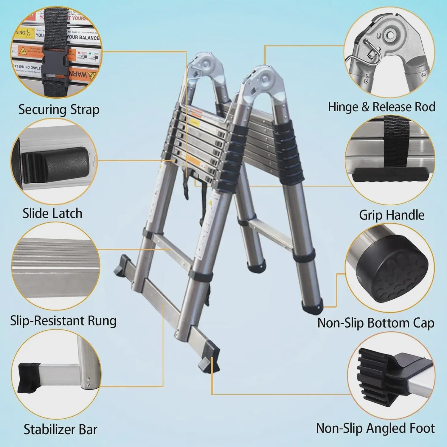 5 Meter Telescopische Ladder - A-Frame & Rechte Ladder - 150kg - RVS - Inklapbaar