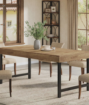Industriële Eettafel voor 4-6 Personen - 140 cm Houtlook met Zwart Metaal