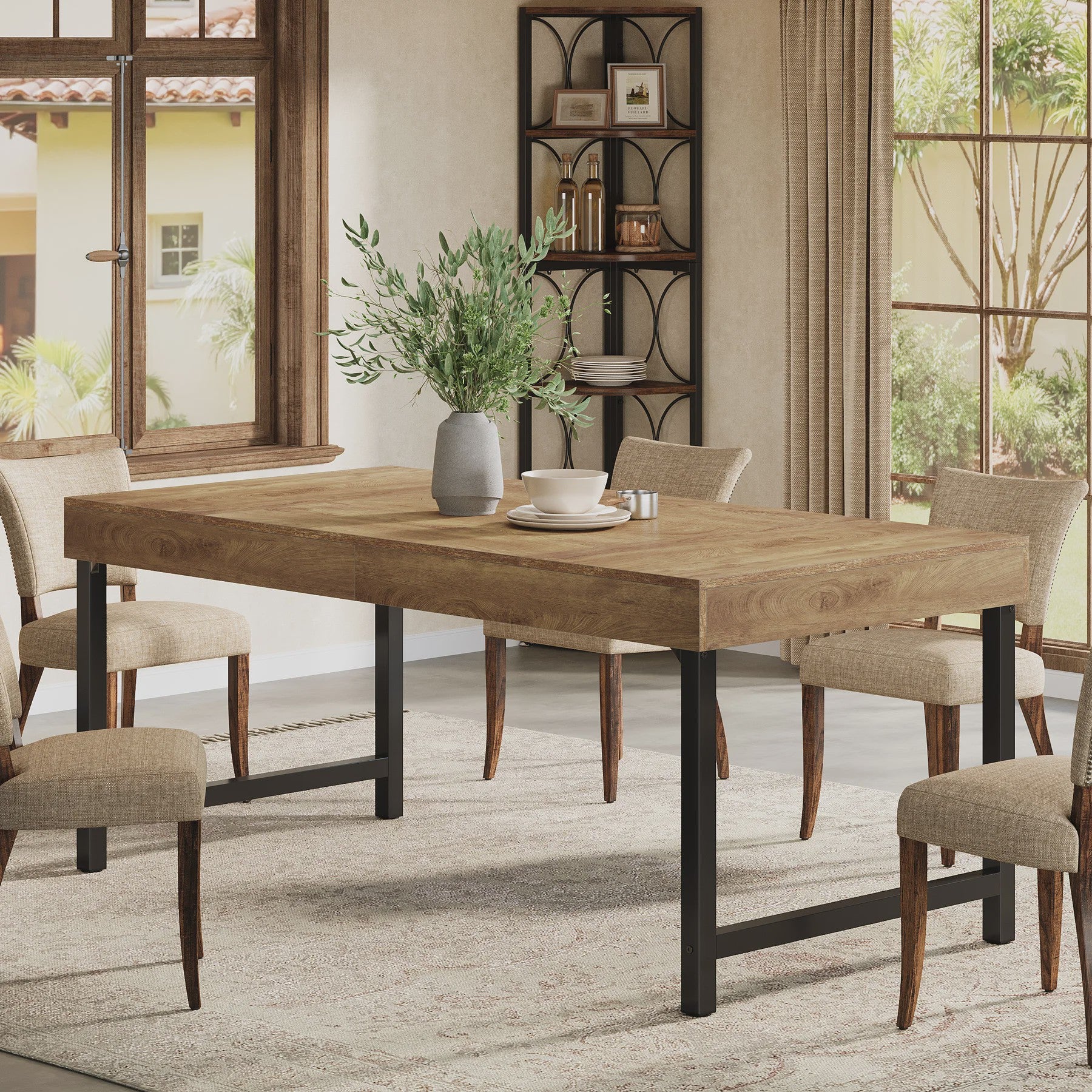 Industriële Eettafel voor 4-6 Personen - 140 cm Houtlook met Zwart Metaal