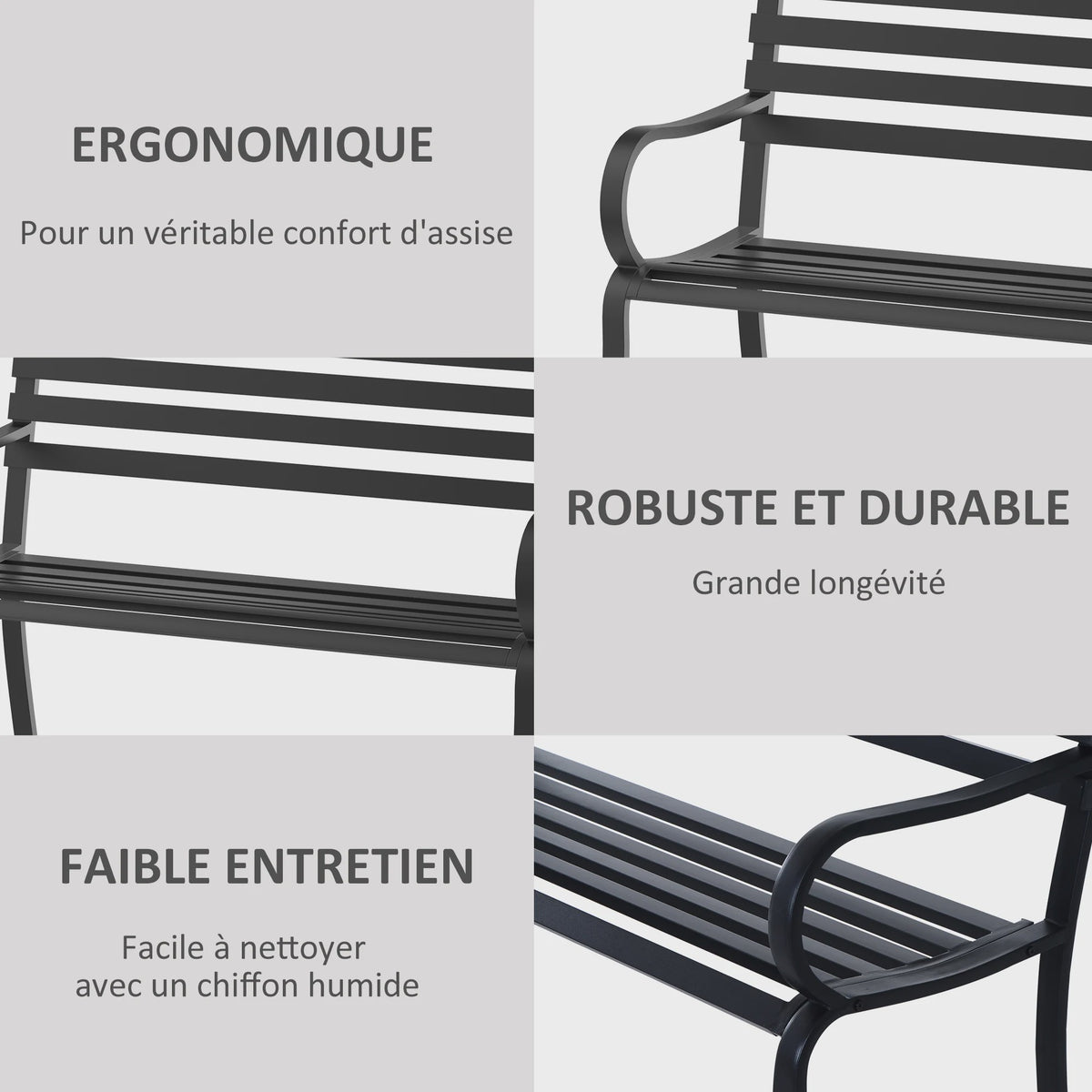 Outsunny Design Tuinbank Zwart Metaal - 2 Persoons - 127x58x82 cm