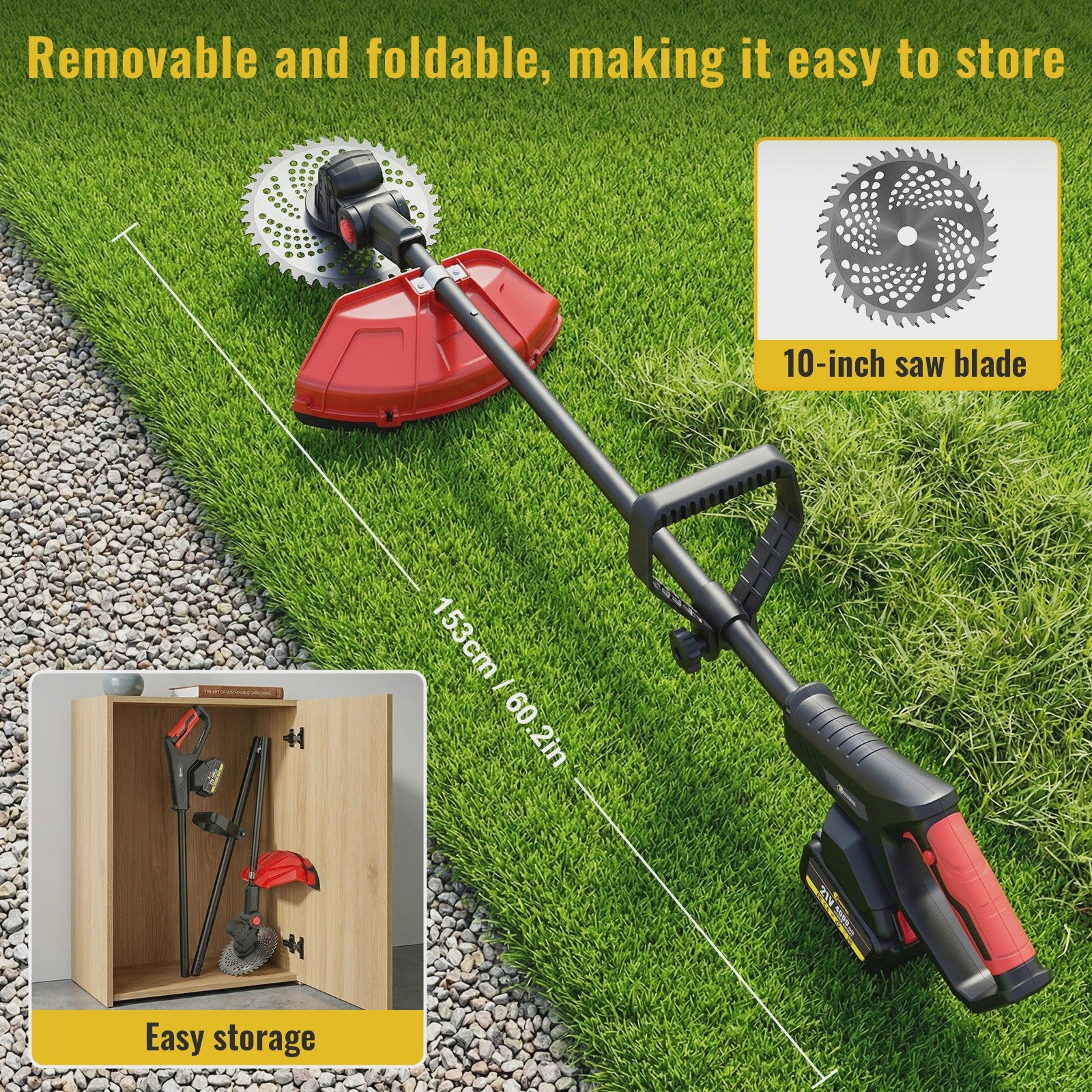 Krachtige Accu Grastrimmer 21V - 2000W Snoerloze Bosmaaier met 2x 4000mAh Accu's & Wielondersteuning