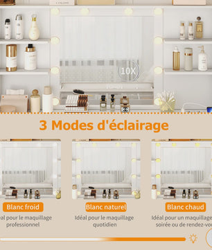 Luxe Kaptafel met Spiegel, Verlichting, Stopcontact & Kruk - Wit