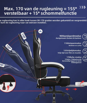 Ergonomische Gaming Stoel met Verstelbare Rugleuning, Lendensteun en Voetensteun - Max 150kg