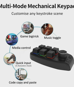 Compact 6-Key Macro Mini Toetsenbord met Draaiknop - USB & Bluetooth, Hot-swap, Programmeerbaar
