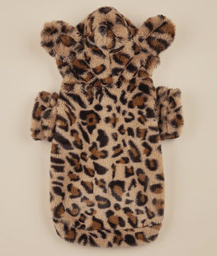 Pluche Honden Hoodie met Luipaardprint en Oren - Comfortabele Kleding voor Kleine en Middelgrote Honden