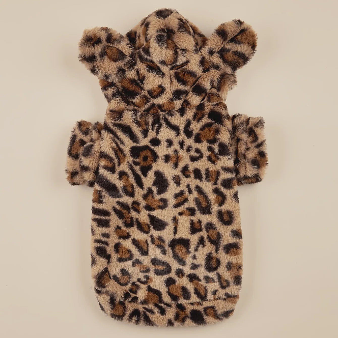 Pluche Honden Hoodie met Luipaardprint en Oren - Comfortabele Kleding voor Kleine en Middelgrote Honden