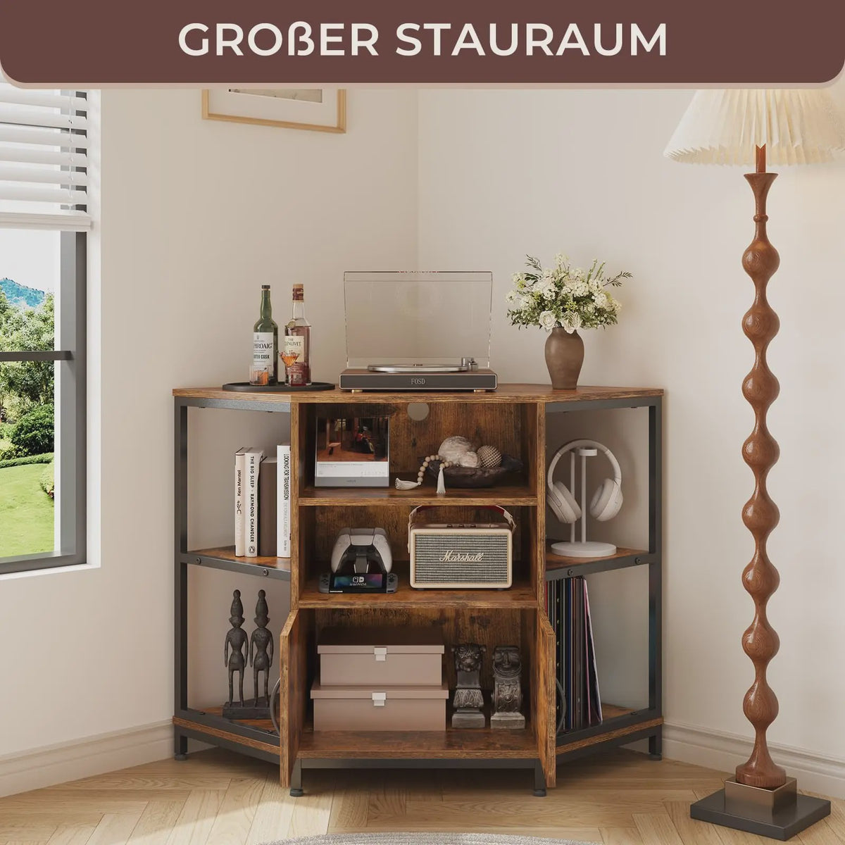 Industriële Hoek TV Meubel met LED Verlichting - Vintage Bruin (105x50x79 cm)