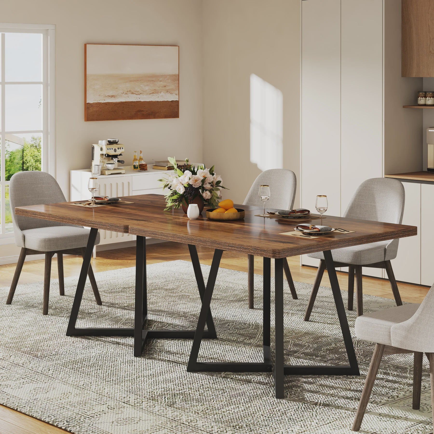 Industriële Vierkante Eettafel 80x80 cm voor 4 Personen met Houten Look en Metaal Onderstel