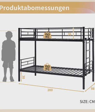 Stapelbed Kinderen 90x200cm - Veilig, Omvormbaar tot 2 Enkele Bedden met Ladder