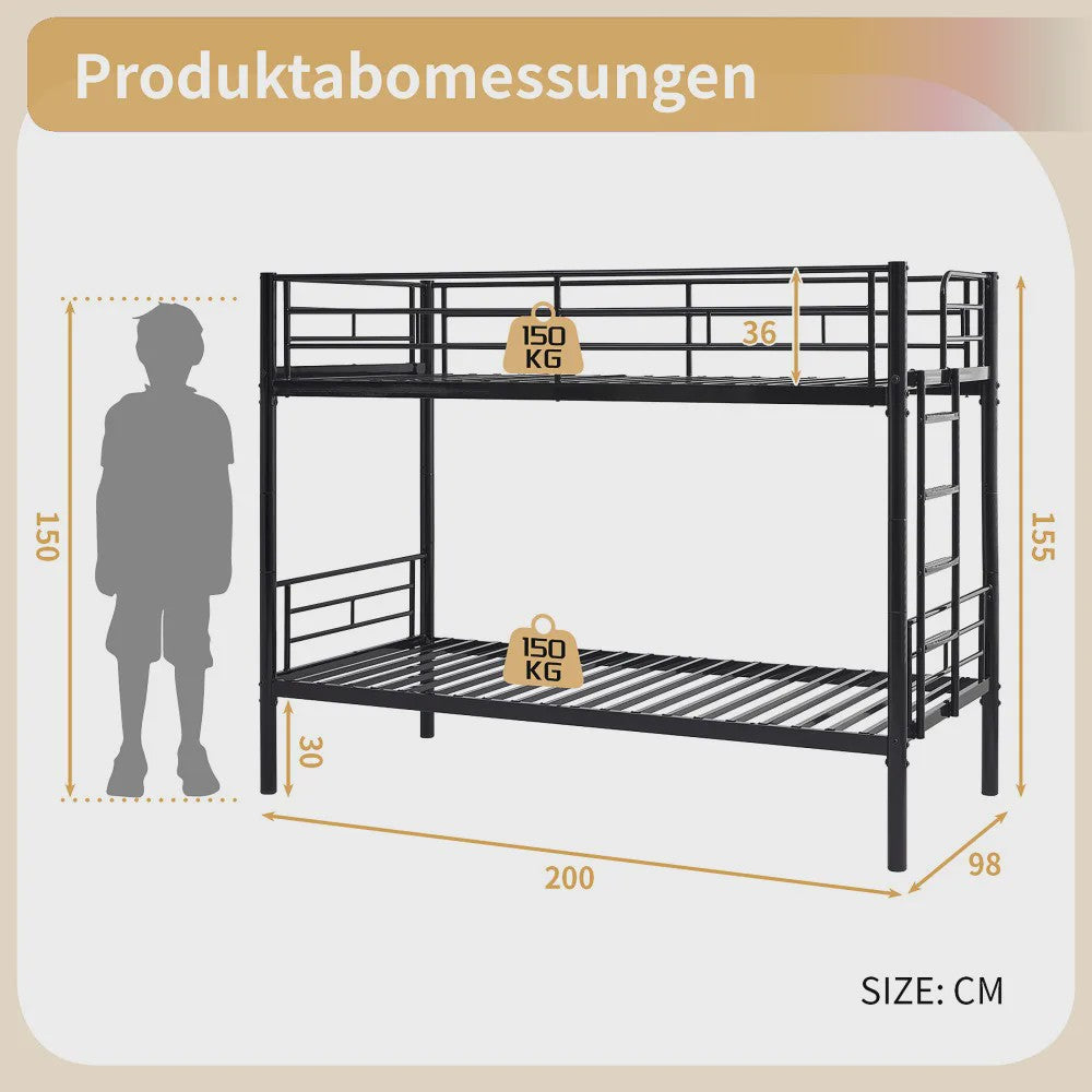 Stapelbed Kinderen 90x200cm - Veilig, Omvormbaar tot 2 Enkele Bedden met Ladder