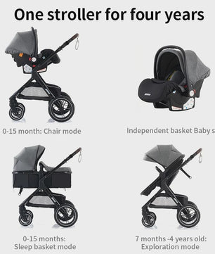 3-in-1 Multifunctionele Kinderwagen - Lichtgewicht en Compact met Babyzitje en Reiswieg