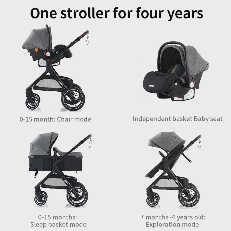 3-in-1 Multifunctionele Kinderwagen - Lichtgewicht en Compact met Babyzitje en Reiswieg
