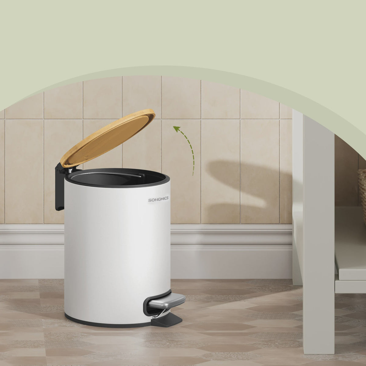 SONGMICS Bamboe Pedaalemmer - Stijlvolle Afvalbak met Deksel voor Badkamer & Kantoor (3L)