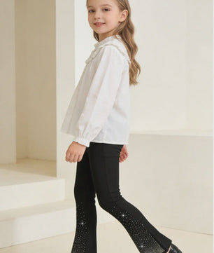 1/3Pcs Girls Sparkle Rhinestone Flare Pants 2-11Y Kids Elastic Waist Bell Bottom Trousers Polyester Spandex Casual Long Pants