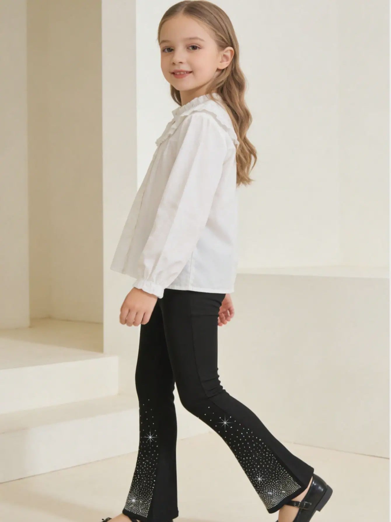 1/3Pcs Girls Sparkle Rhinestone Flare Pants 2-11Y Kids Elastic Waist Bell Bottom Trousers Polyester Spandex Casual Long Pants