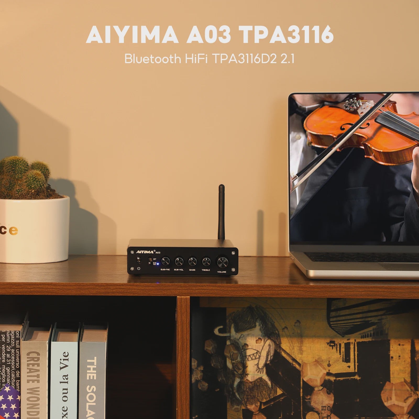 AIYIMA A03 2.1 Bluetooth HiFi Versterker TPA3116D2 Digitale Audio Versterker 50W x 2 + 100W Subwoofer