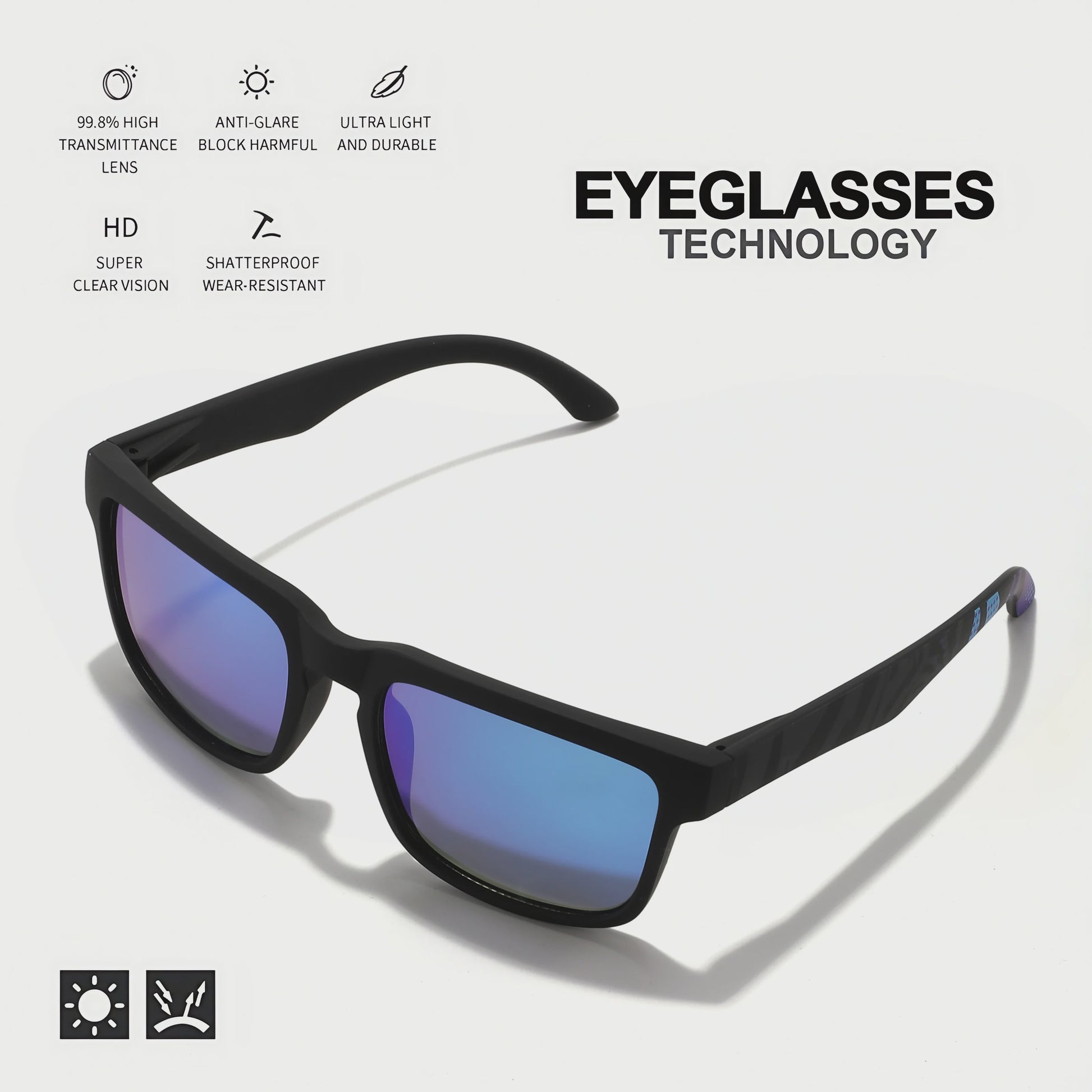 4-delige Set Vierkante Sportzonnebrillen met Designer Tempelpatroon - UV400 Bescherming