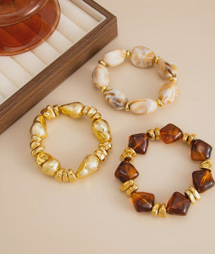 Set van 3 Bohemian Kralenarmbanden - Vintage Stijl Acryl & Goudkleurig