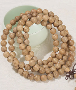 Natuurlijke Sandelhout Mala Armband - Gouden Zijde Boeddha Kralen voor Meditatie & Gebed