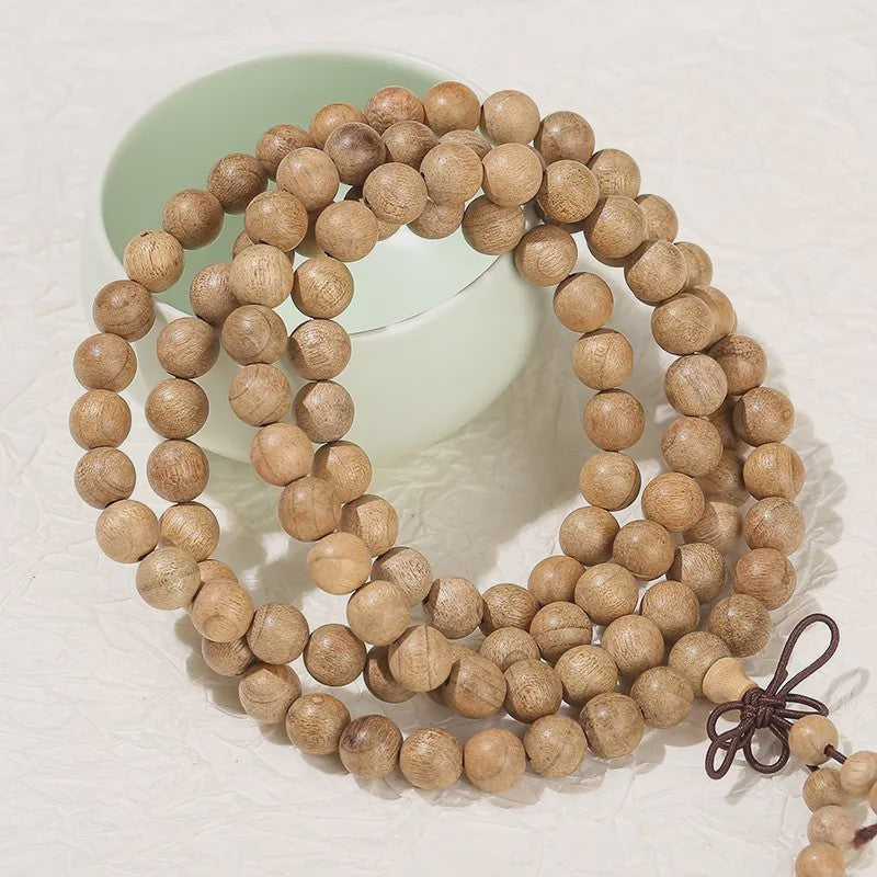Natuurlijke Sandelhout Mala Armband - Gouden Zijde Boeddha Kralen voor Meditatie & Gebed