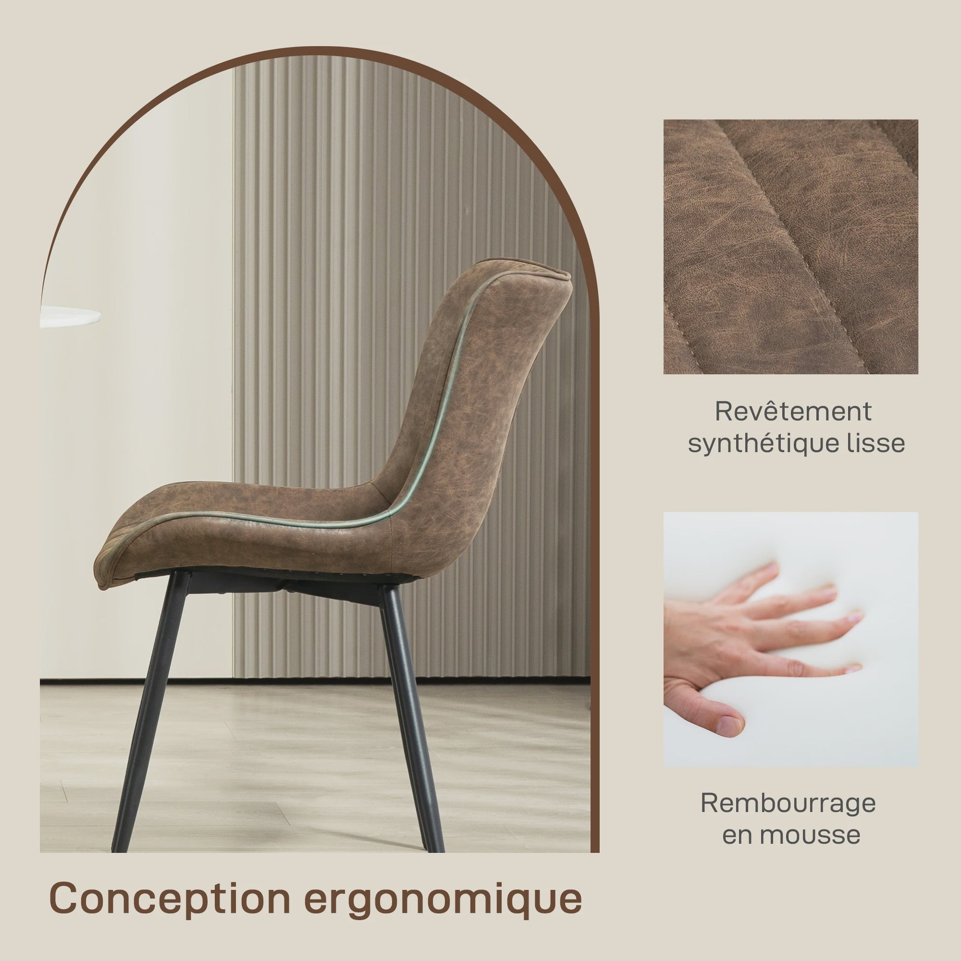 Set van 2 Moderne Gestoffeerde Eetkamerstoelen - Bruin