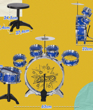 Aiyaplay Kinder Drumstel met Sterren Thema en Krukje - 65x22x57 cm