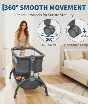 3-in-1 Baby Wieg & Co-Sleeper met Klamboe - Verstelbaar & Draagbaar