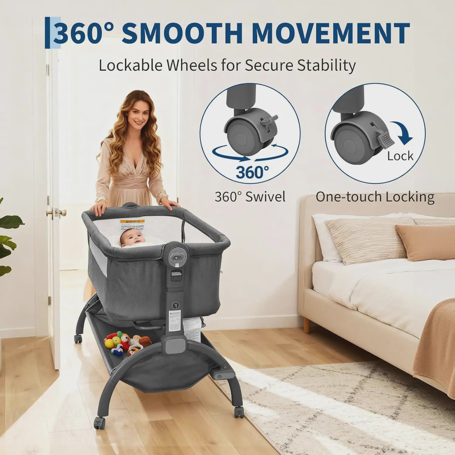 3-in-1 Baby Wieg & Co-Sleeper met Klamboe - Verstelbaar & Draagbaar