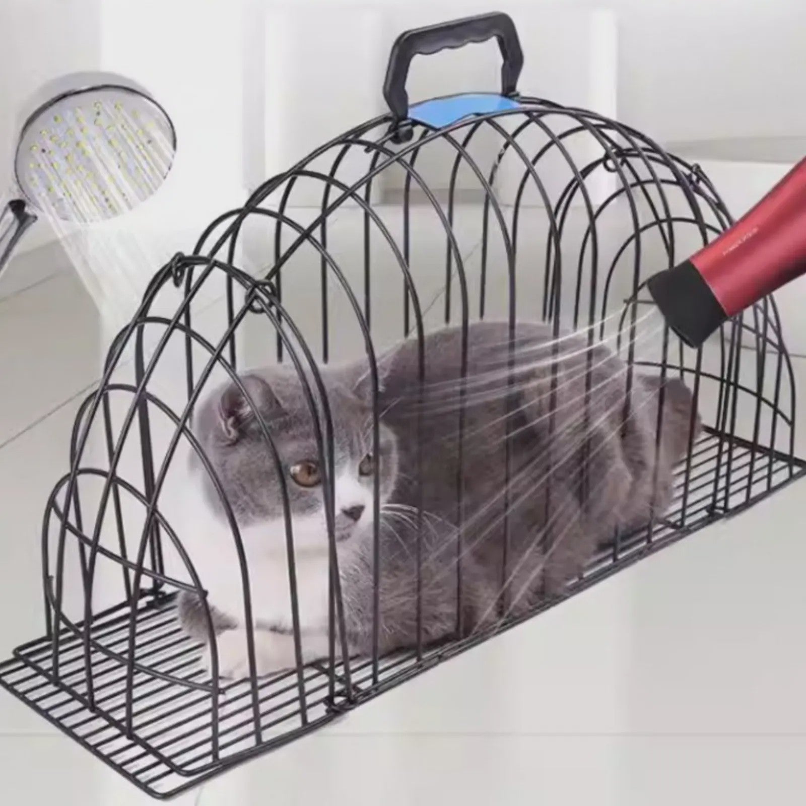 Semi-ronde Kattenwas Kooi - Anti-krab & Anti-worsteling - Ideaal voor Trimmen & Drogen