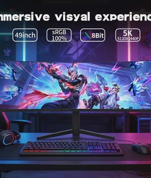Crua 49" Curved Gaming Monitor 1500R Ultra Wide 5K 165Hz DQHD 5120x1440 VA Panel Freesync