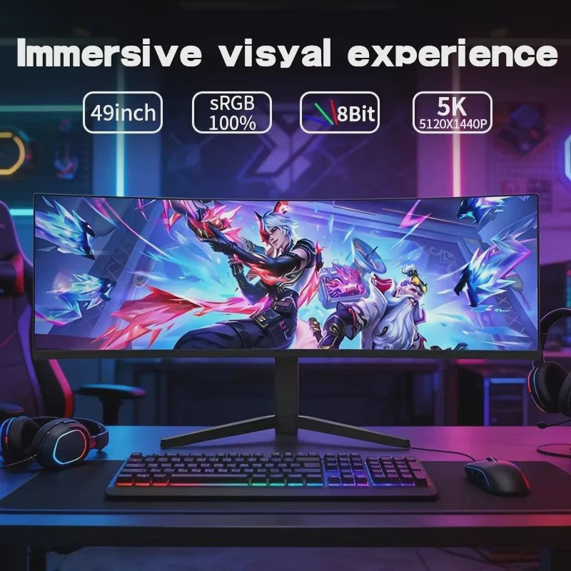 Crua 49" Curved Gaming Monitor 1500R Ultra Wide 5K 165Hz DQHD 5120x1440 VA Panel Freesync