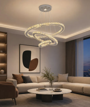 Luxe Kristallen Plafondlamp 3 Ringen LED Hanglamp - Sfeervolle Verlichting