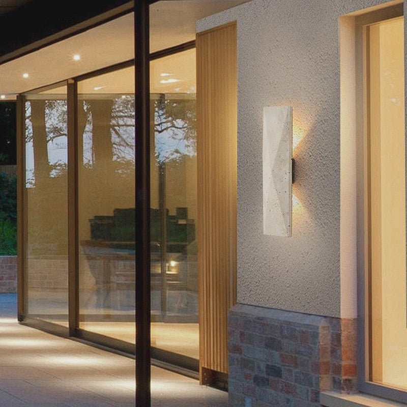 Japanse Stijl Wandlamp Travertin Steen Geel - Sfeervolle Buitenlamp
