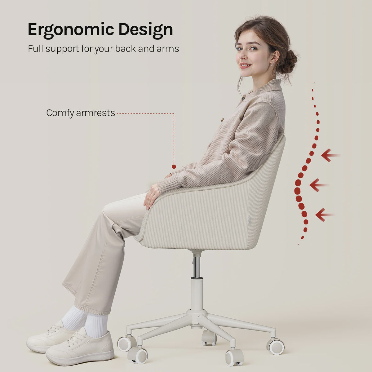 Ergonomische Corduroy bureaustoel met verstelbare hoogte en draaifunctie - Comfortabel en Stijlvol