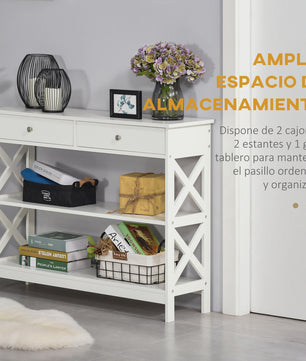 Witte Console Tafel met 2 Lades en 2 Open Vakken - 100x30.5x80cm
