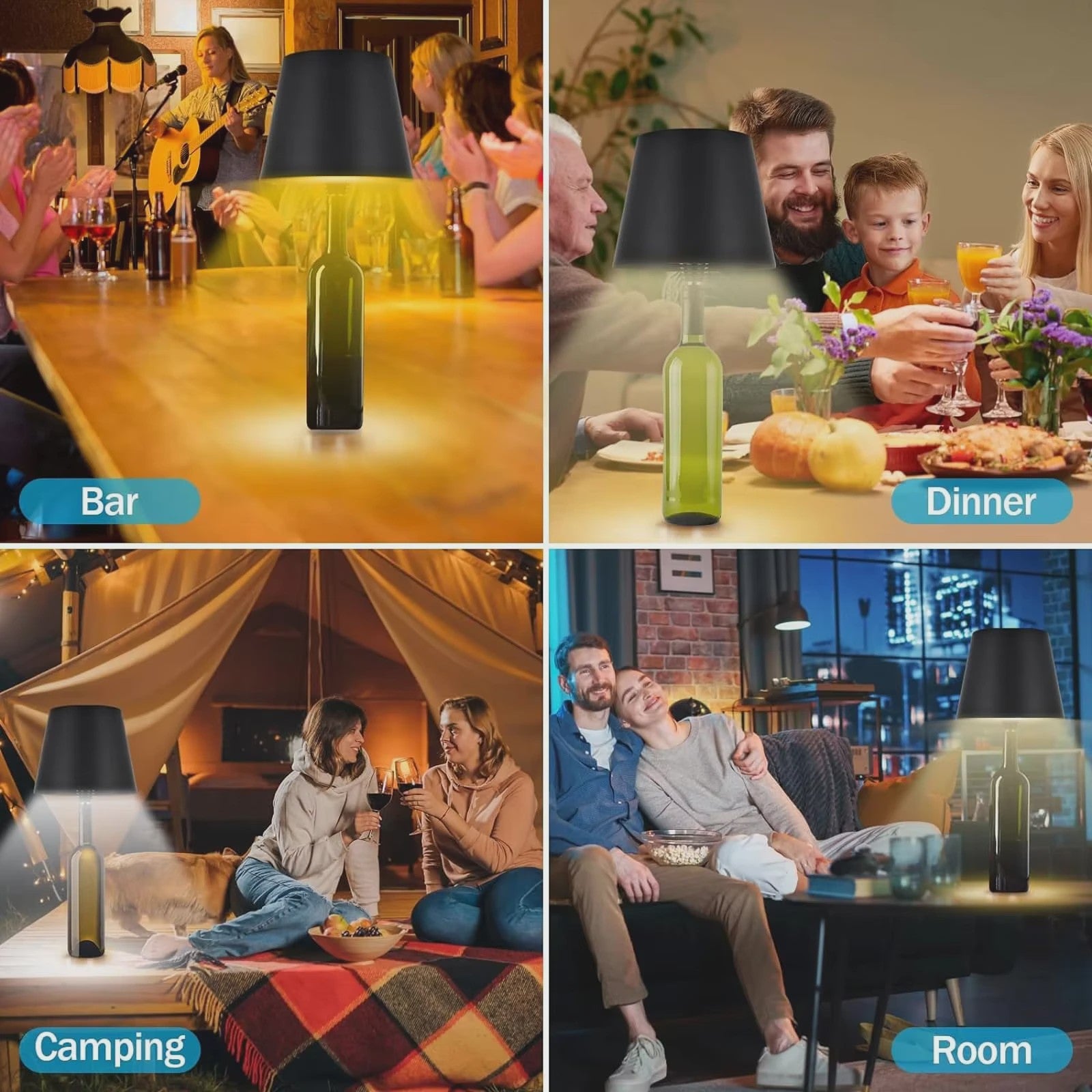 Draadloze Fles Tafellamp met USB, Touch Control & 3 Kleuren - Sfeervolle Verlichting